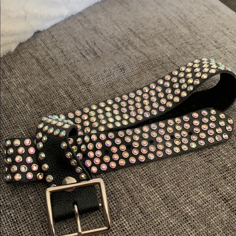 Genuine AB Swarovski Crystal Black Leather Belt